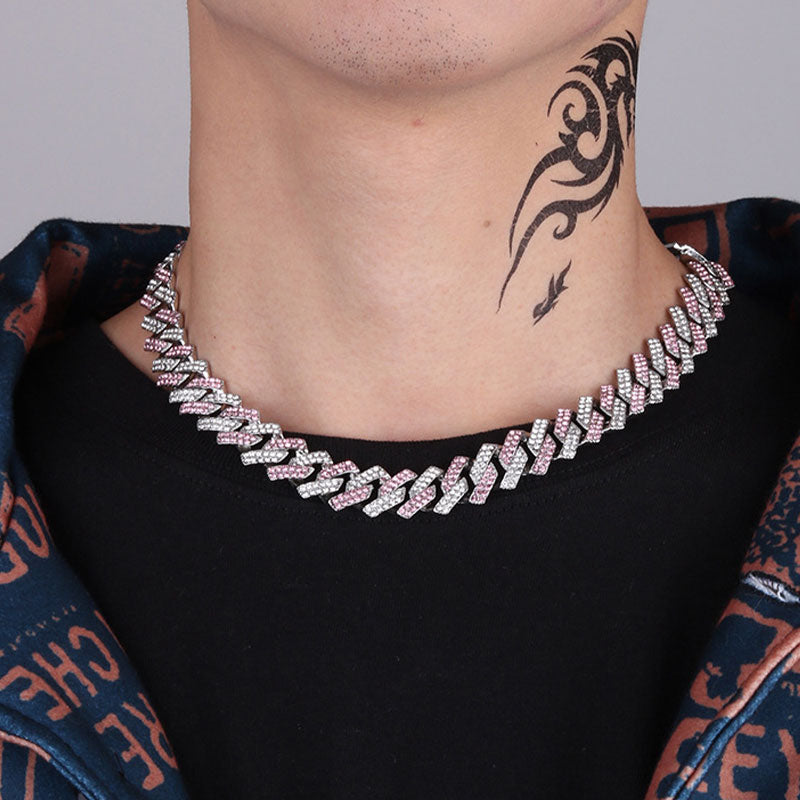 Kubanische Gliederhalskette aus synthetischem Zirkon und Diamant