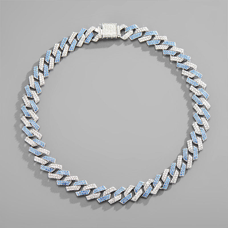 Kubanische Gliederhalskette aus synthetischem Zirkon und Diamant