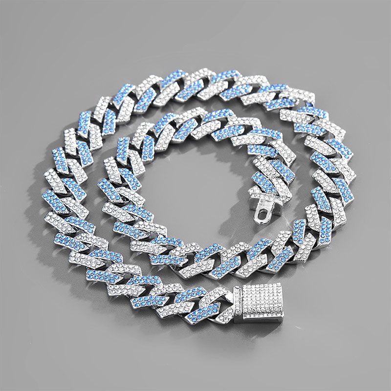 Kubanische Gliederhalskette aus synthetischem Zirkon und Diamant