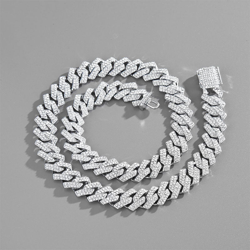 Kubanische Gliederhalskette aus synthetischem Zirkon und Diamant