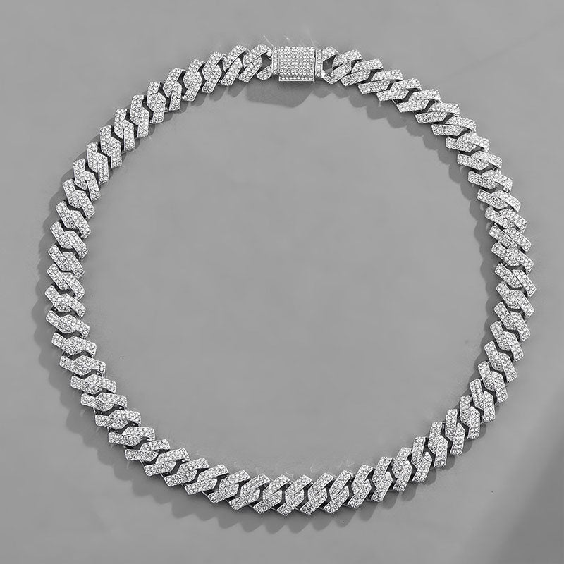 Kubanische Gliederhalskette aus synthetischem Zirkon und Diamant