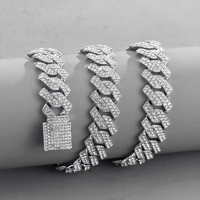 Kubanische Gliederhalskette aus synthetischem Zirkon und Diamant