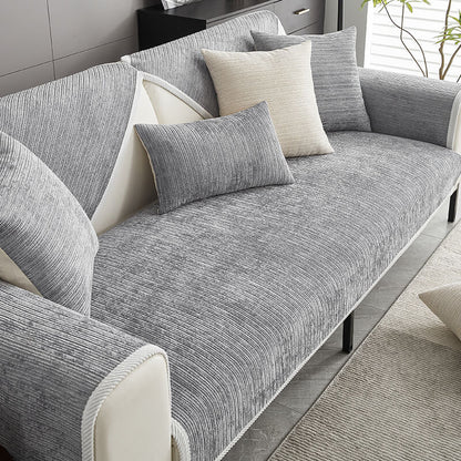 Einfacher, gestreifter, kratzfester Sofaschoner aus Chenille