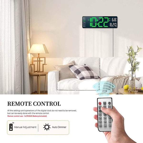 ⏰✨ 13" Großformat Digitalwecker mit Temperatur & Datum ✓ Automatische Zeiteinstellung ✓ Nachlicht mit Dämmerungssensor ✓ ideal für Schlafzimmer 🌙🔋