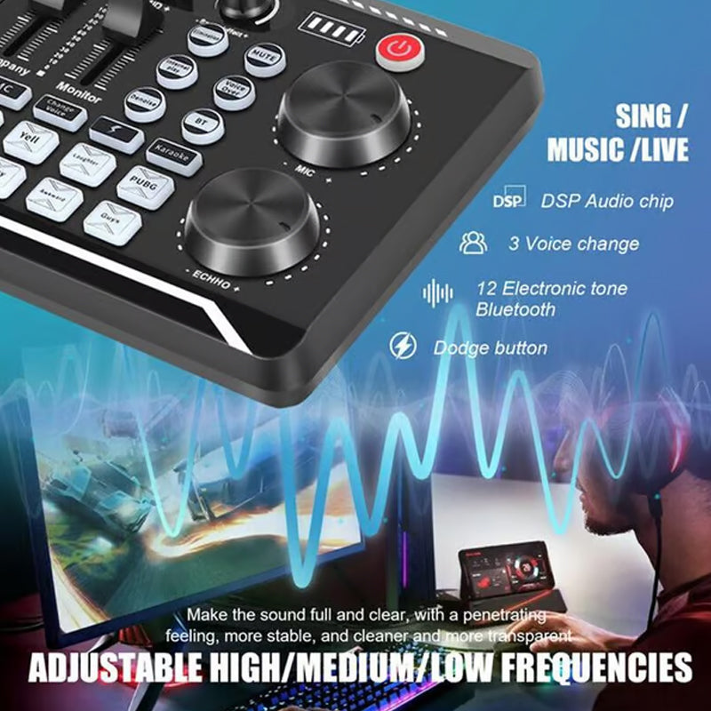 🎤🎛️ F998 Pro Live-Soundkarte & Audio-Mixer – DJ-Effekte, Stimmverzerrer für Karaoke 🎚️🎭 Streamen & Gaming mit Studioqualität. Präzise Regie, langlebiges Design