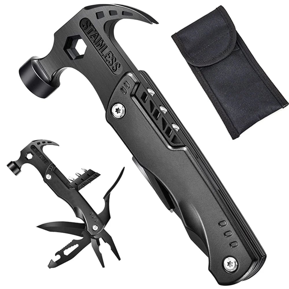 🔨⚒️ Multifunktions-Hammer 14-in-1 aus Edelstahl – Überleben & Camping – Notfall-Werkzeug mit Flaschenöffner & Nagelzieher – ideal für Outdoor, Jagd, Heimwerker