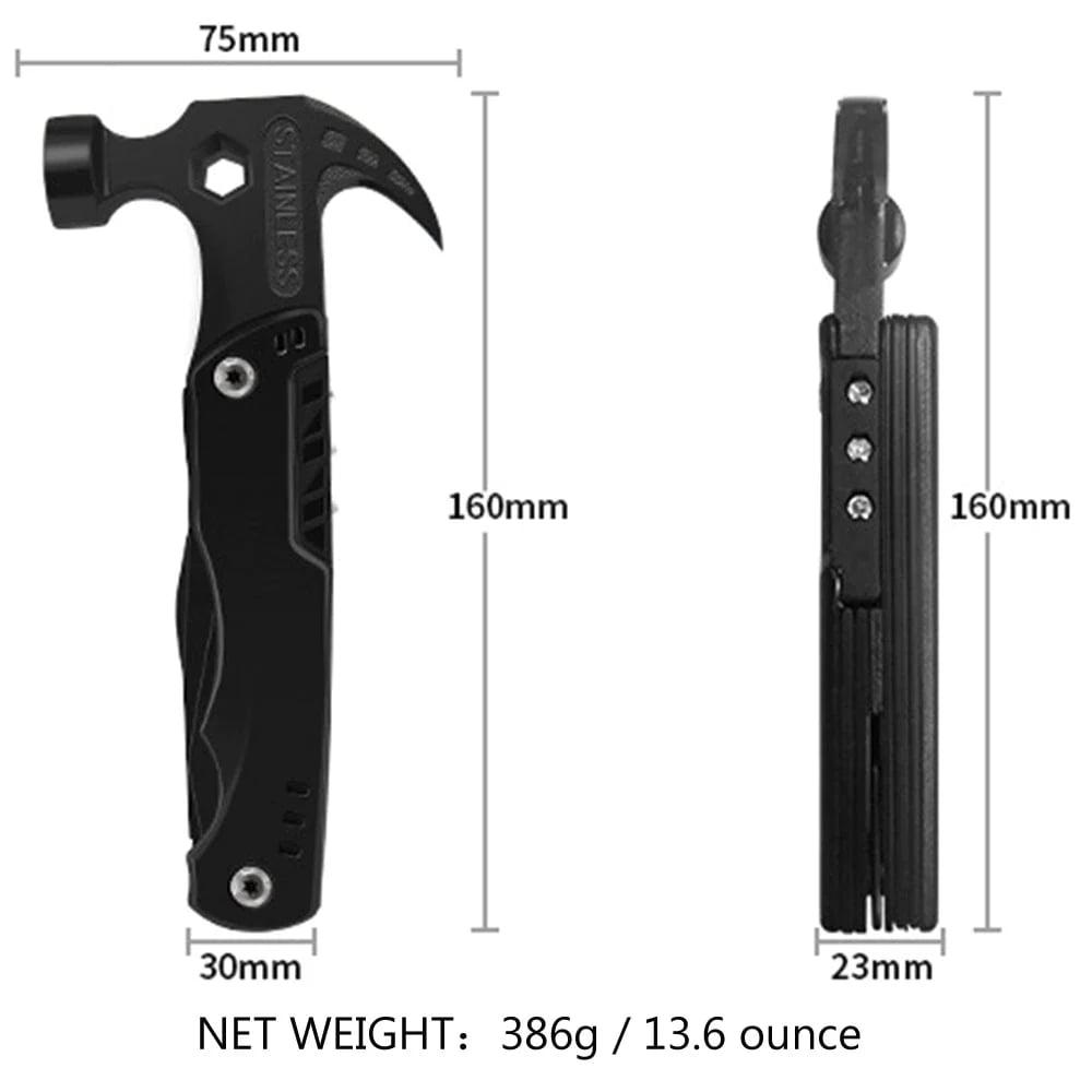 🔨⚒️ Multifunktions-Hammer 14-in-1 aus Edelstahl – Überleben & Camping – Notfall-Werkzeug mit Flaschenöffner & Nagelzieher – ideal für Outdoor, Jagd, Heimwerker