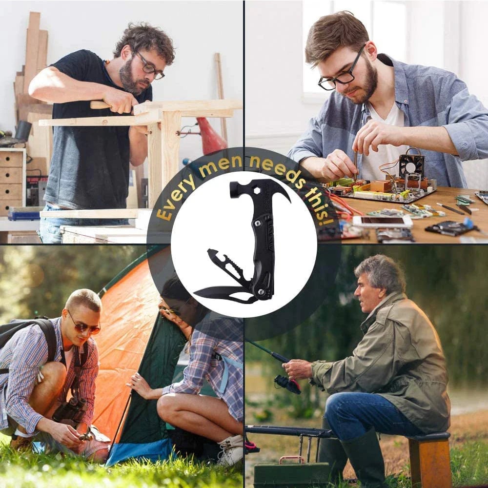 🔨⚒️ Multifunktions-Hammer 14-in-1 aus Edelstahl – Überleben & Camping – Notfall-Werkzeug mit Flaschenöffner & Nagelzieher – ideal für Outdoor, Jagd, Heimwerker