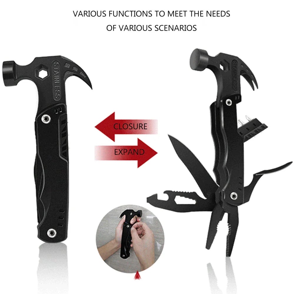 🔨⚒️ Multifunktions-Hammer 14-in-1 aus Edelstahl – Überleben & Camping – Notfall-Werkzeug mit Flaschenöffner & Nagelzieher – ideal für Outdoor, Jagd, Heimwerker
