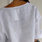 ☀️👗 Lockeres V-Ausschnitt T-Shirt für Damen aus reiner Baumwolle und Leinen 🌿✨ atmungsaktiv & leicht, ideal für warme Tage und entspannte Looks