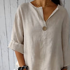 ☀️👗 Lockeres V-Ausschnitt T-Shirt für Damen aus reiner Baumwolle und Leinen 🌿✨ atmungsaktiv & leicht, ideal für warme Tage und entspannte Looks