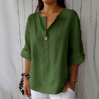 ☀️👗 Lockeres V-Ausschnitt T-Shirt für Damen aus reiner Baumwolle und Leinen 🌿✨ atmungsaktiv & leicht, ideal für warme Tage und entspannte Looks