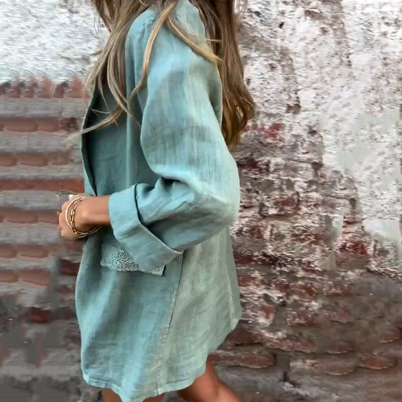 ⏳Begrenzte Zeit 50% Rabatt💥Damenblazer aus Baumwolle und Leinen mit offener Front