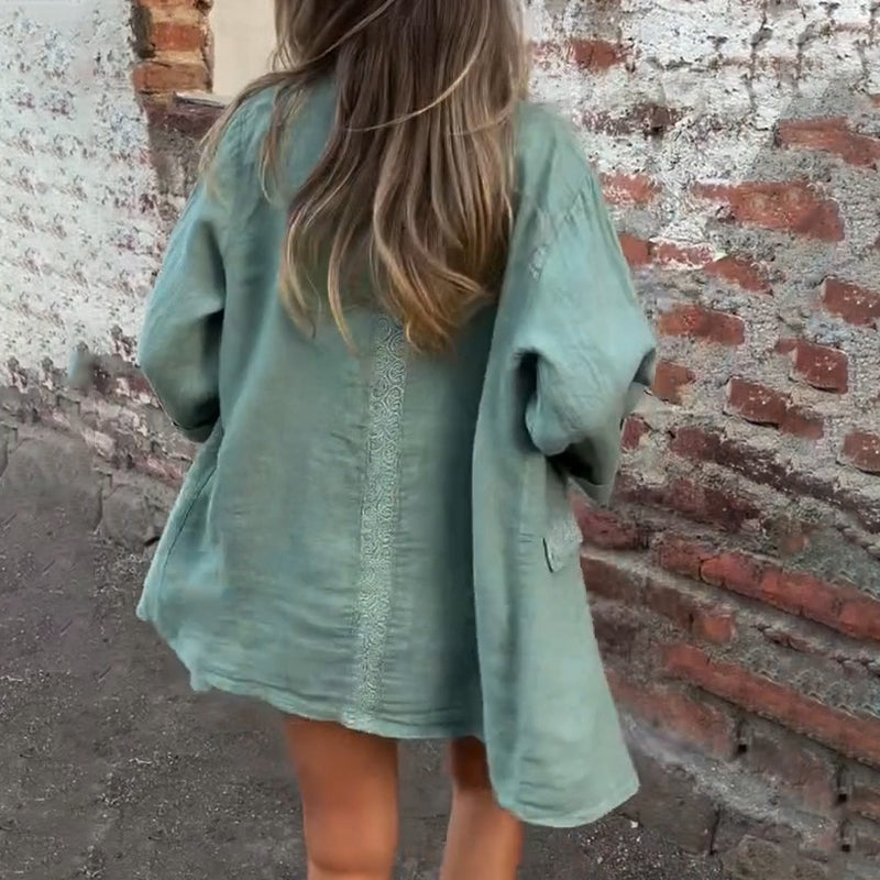 ⏳Begrenzte Zeit 50% Rabatt💥Damenblazer aus Baumwolle und Leinen mit offener Front