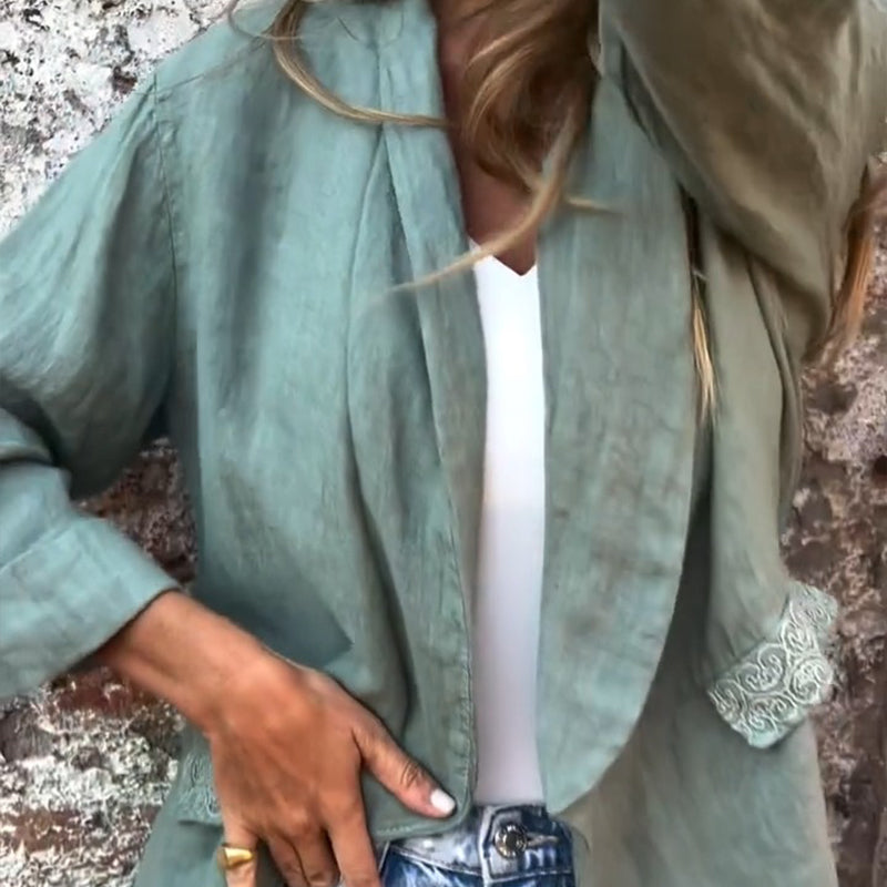 ⏳Begrenzte Zeit 50% Rabatt💥Damenblazer aus Baumwolle und Leinen mit offener Front