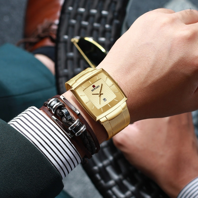 ✨LAST DAY SALE 50% RABATT✨ Ultradünne Herrenuhr mit quadratischem Maschengürtel und Quarz