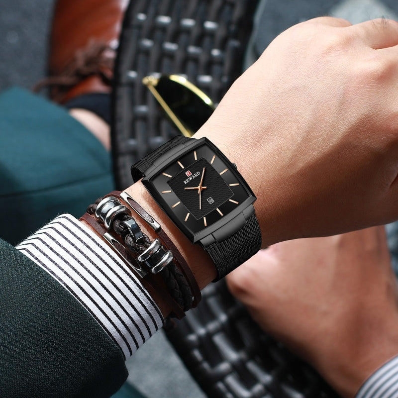 ✨LAST DAY SALE 50% RABATT✨ Ultradünne Herrenuhr mit quadratischem Maschengürtel und Quarz