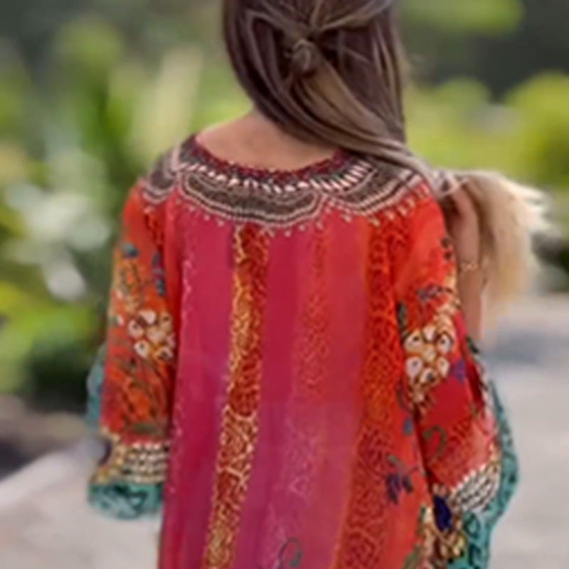 Asymmetrisches Damenkleid mit V-Ausschnitt und lockerem Schnitt