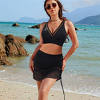 🌞🏖️ Damen 3-teiliges Bikini-Set: Hochtaillierter Slip & Schwimmrock mit Mesh-Details, Kordelzug & Bauchkontrolle – perfekt für Strandurlaub & Pooltage ☀️🌊