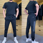 Men's High Stretch Short Sleeve Top & Jogging Pants 2-Piece Set