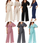 👗✨ Eleganter V-Ausschnitt Jumpsuit mit breiter Taille & Bindeband – perfekt für Hochzeit, Sommerparty & Büro 🎀💃 – figurschmeichelnd, vielseitig & bequem – jetzt shoppen!