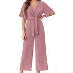 👗✨ Eleganter V-Ausschnitt Jumpsuit mit breiter Taille & Bindeband – perfekt für Hochzeit, Sommerparty & Büro 🎀💃 – figurschmeichelnd, vielseitig & bequem – jetzt shoppen!