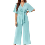👗✨ Eleganter V-Ausschnitt Jumpsuit mit breiter Taille & Bindeband – perfekt für Hochzeit, Sommerparty & Büro 🎀💃 – figurschmeichelnd, vielseitig & bequem – jetzt shoppen!