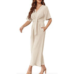 👗✨ Eleganter V-Ausschnitt Jumpsuit mit breiter Taille & Bindeband – perfekt für Hochzeit, Sommerparty & Büro 🎀💃 – figurschmeichelnd, vielseitig & bequem – jetzt shoppen!