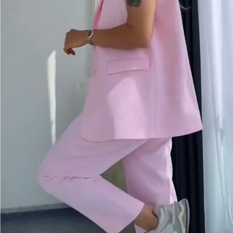 💖Stilvolles Set aus ärmellosem Blazer und hoch taillierter Hose für Damen