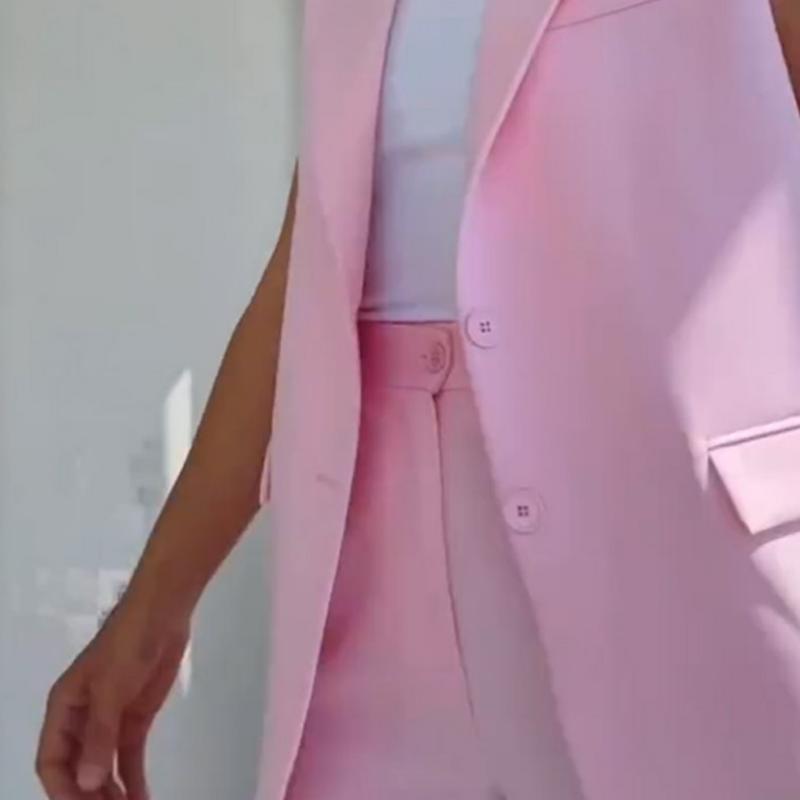💖Stilvolles Set aus ärmellosem Blazer und hoch taillierter Hose für Damen