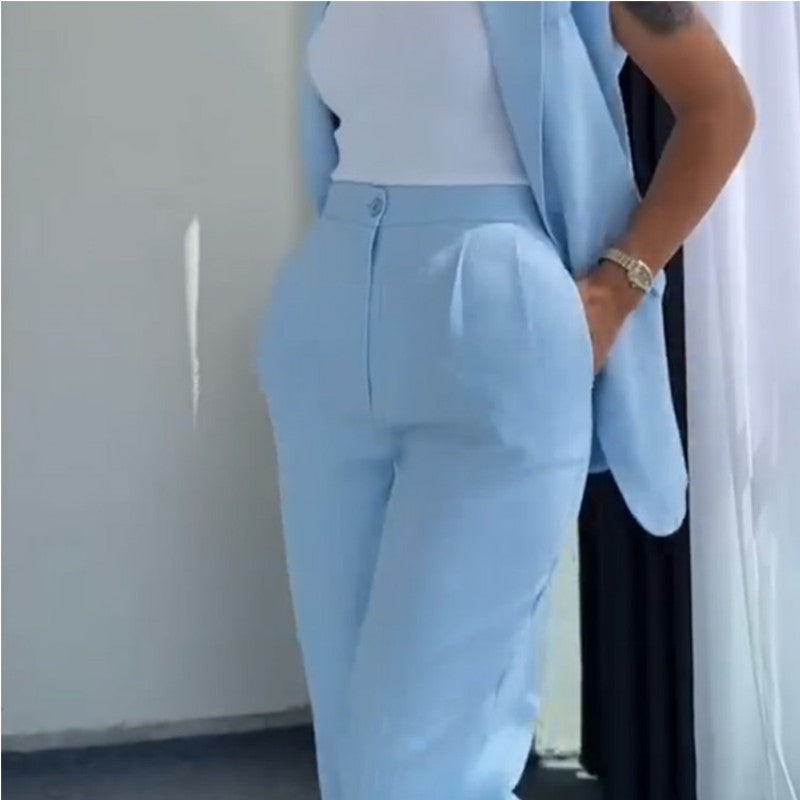 💖Stilvolles Set aus ärmellosem Blazer und hoch taillierter Hose für Damen