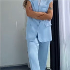 💖Stilvolles Set aus ärmellosem Blazer und hoch taillierter Hose für Damen