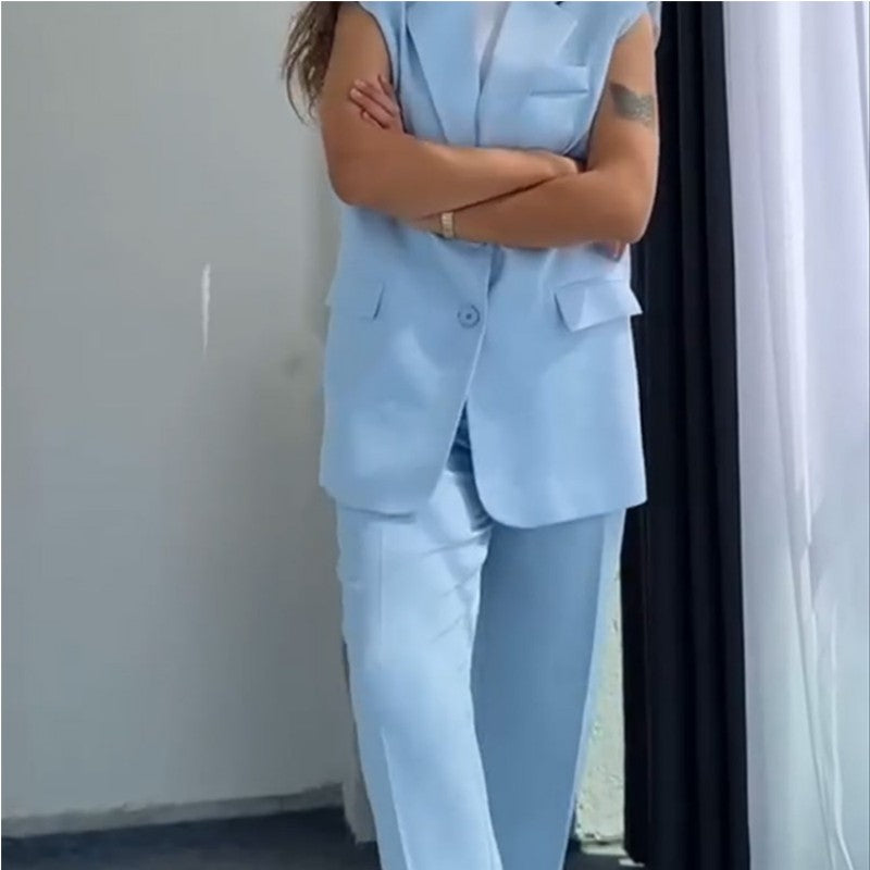 💖Stilvolles Set aus ärmellosem Blazer und hoch taillierter Hose für Damen