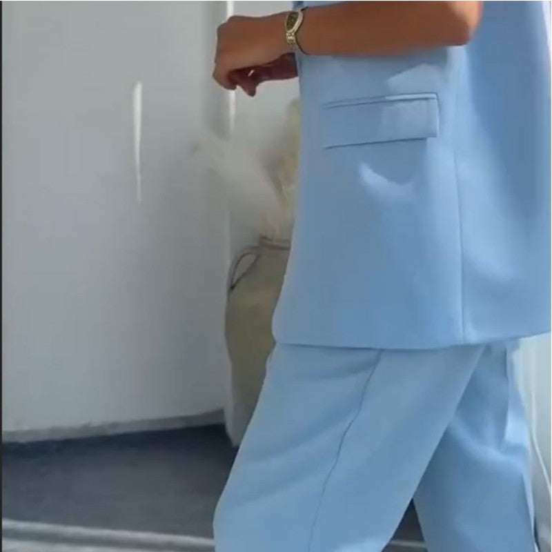 💖Stilvolles Set aus ärmellosem Blazer und hoch taillierter Hose für Damen