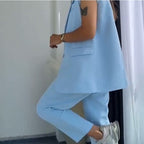 💖Stilvolles Set aus ärmellosem Blazer und hoch taillierter Hose für Damen