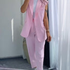 💖Stilvolles Set aus ärmellosem Blazer und hoch taillierter Hose für Damen