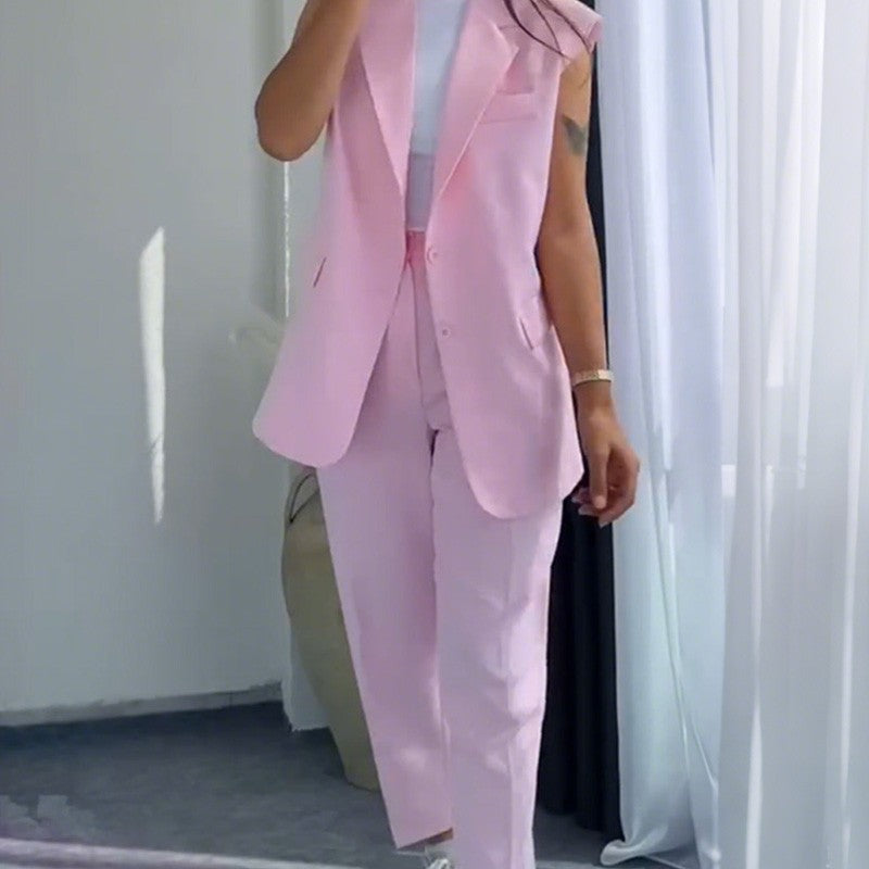 💖Stilvolles Set aus ärmellosem Blazer und hoch taillierter Hose für Damen