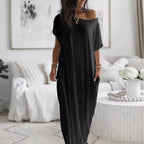 ☀️🌿 Langes Sommerkleid für Damen – luftig, locker & einfarbig: Perfekt für heiße Tage. Kurzärmelig & knöchellang für maximalen Tragekomfort ✨🌸 Jetzt entdecken!