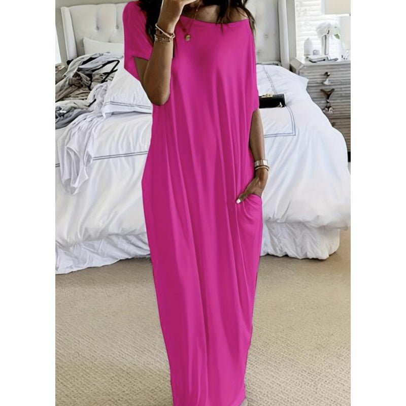 ☀️🌿 Langes Sommerkleid für Damen – luftig, locker & einfarbig: Perfekt für heiße Tage. Kurzärmelig & knöchellang für maximalen Tragekomfort ✨🌸 Jetzt entdecken!