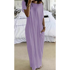 ☀️🌿 Langes Sommerkleid für Damen – luftig, locker & einfarbig: Perfekt für heiße Tage. Kurzärmelig & knöchellang für maximalen Tragekomfort ✨🌸 Jetzt entdecken!