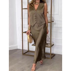 🌸Neu eingetroffen - 50 % Rabatt💖 Elegantes ärmelloses Top- und Rock-Set für Damen