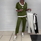 Lässiges Damen-Zweiteiler: Top mit V-Ausschnitt und Hose