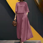 Lässiges 2-teiliges Damen-Set aus T-Shirt mit Rundhalsausschnitt und 3/4-Ärmeln und lockerer Hose