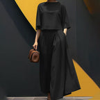 Lässiges 2-teiliges Damen-Set aus T-Shirt mit Rundhalsausschnitt und 3/4-Ärmeln und lockerer Hose