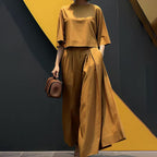 Lässiges 2-teiliges Damen-Set aus T-Shirt mit Rundhalsausschnitt und 3/4-Ärmeln und lockerer Hose