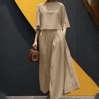 Lässiges 2-teiliges Damen-Set aus T-Shirt mit Rundhalsausschnitt und 3/4-Ärmeln und lockerer Hose