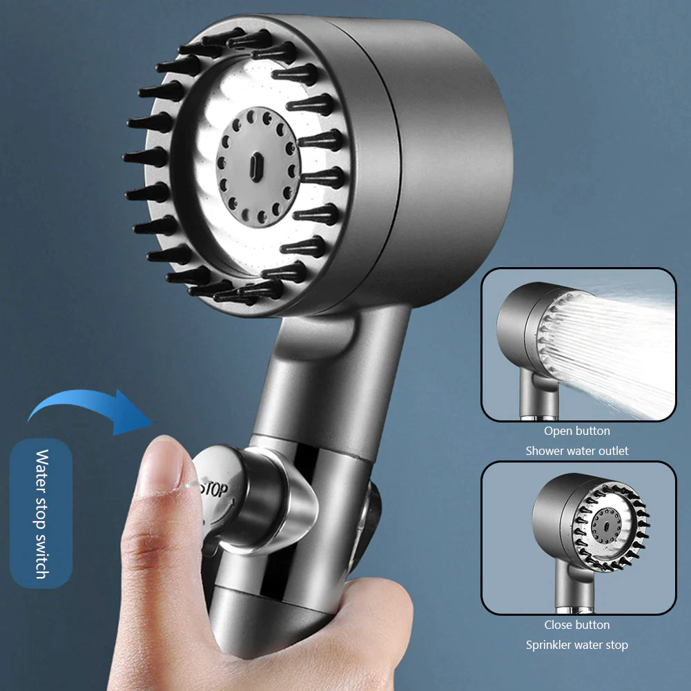 💧🚿 4-in-1-Massageduschkopf mit Filter & Hochdrucktaste – 3 Modi, wassersparend, einfache Montage ✨🔧 – Perfekte Enspannung für zu Hause