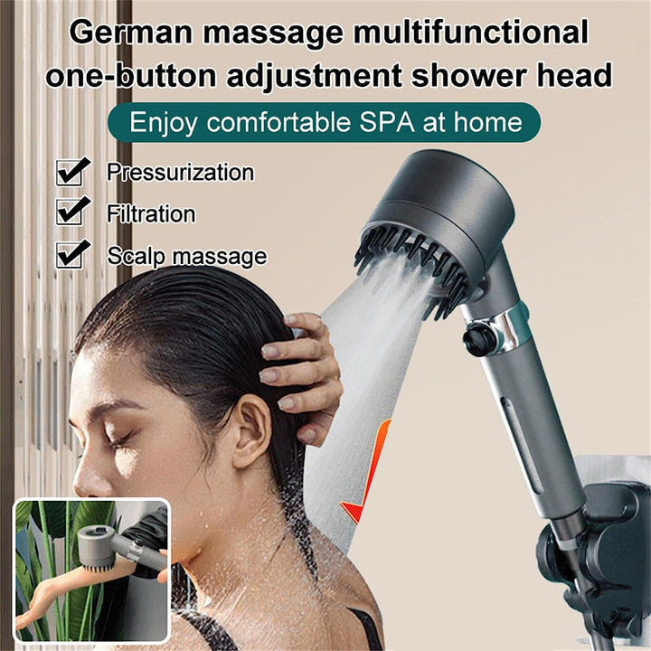 💧🚿 4-in-1-Massageduschkopf mit Filter & Hochdrucktaste – 3 Modi, wassersparend, einfache Montage ✨🔧 – Perfekte Enspannung für zu Hause
