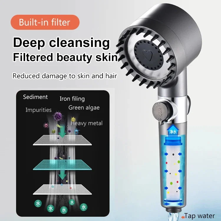 💧🚿 4-in-1-Massageduschkopf mit Filter & Hochdrucktaste – 3 Modi, wassersparend, einfache Montage ✨🔧 – Perfekte Enspannung für zu Hause