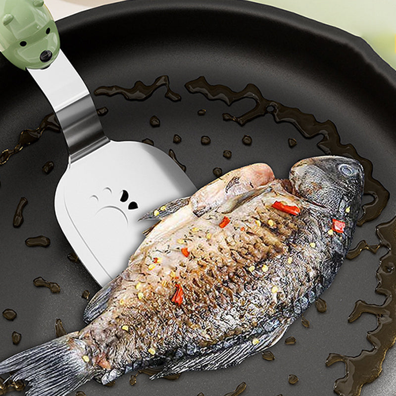 ✨✨2-in-1 Pfannenwender & Zange aus Edelstahl🥦☘️Mit Ölablauf für gesünderes Braten